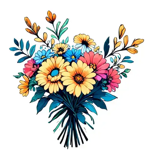 bouquet of flowers for the collarbone tattoo design idea