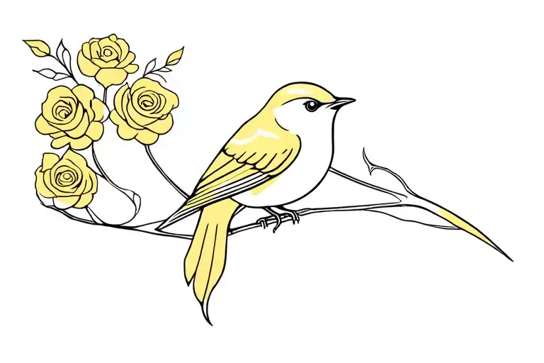 robin bird with yellow roses intertwined tattoo design idea