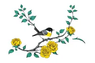 robin bird with yellow roses intertwined tattoo design idea