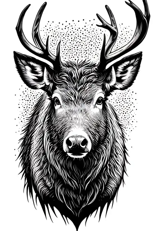 I would like a deer with a boar in a viewfinder and a decor of a nature tattoo design idea