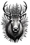 I would like a deer with a boar in a viewfinder and a decor of a nature tattoo design idea