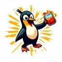 colorful cartoon penguin throwing a Molotov cocktail bottle tattoo design idea