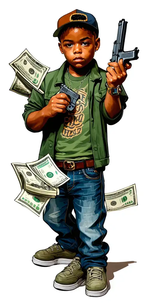 gangsta boy getting money wit cars and guns tattoo design idea