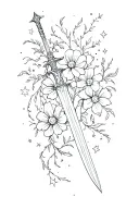 swords vines wrapping flowers stars forming tattoo design idea