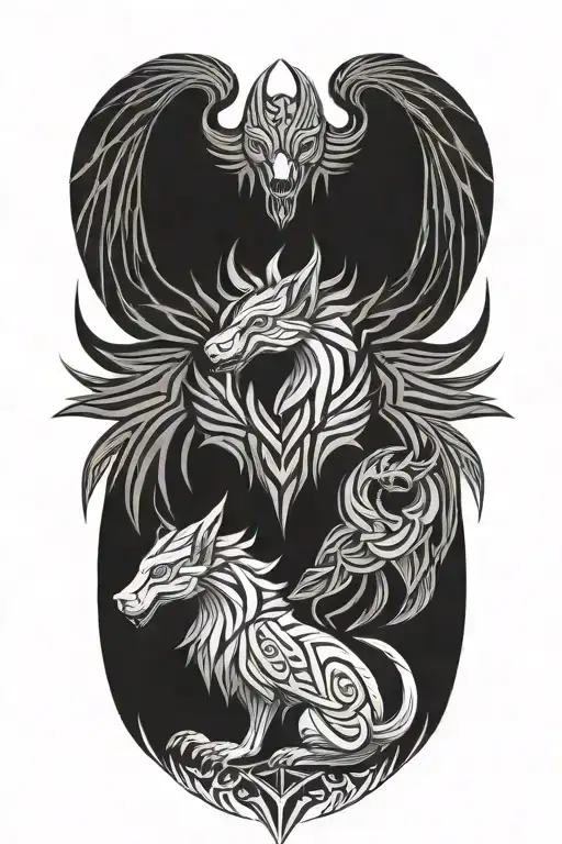 Cerberus and a phoenix tattoo tattoo design idea