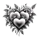 3 hearts connected with flowers blooming tattoo design idea