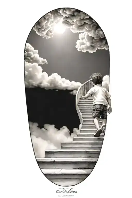 stairs to heaven with little boy tattoo design idea
