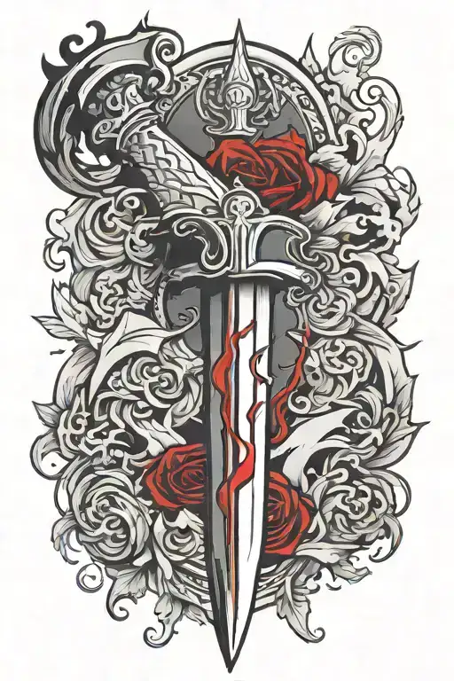 dagger with blood tattoo design idea