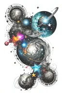 Universe tattoo with a background resembling brush strokes and colorful stars tattoo design idea