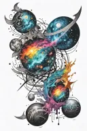 Universe tattoo with a background resembling brush strokes and colorful stars tattoo design idea