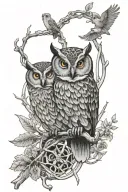 quantum entanglement and owl perched tattoo design idea