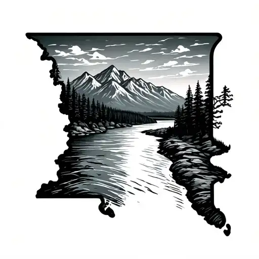 Mississippi River flowing near mountains tattoo design idea
