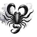 upper body aries goddess holding scorpion surrounded with smoke tattoo design idea