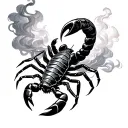 upper body aries goddess holding scorpion surrounded with smoke tattoo design idea