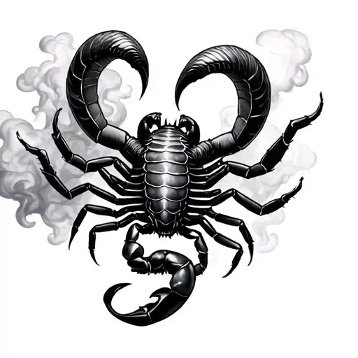 upper body aries goddess holding scorpion surrounded with smoke tattoo design idea