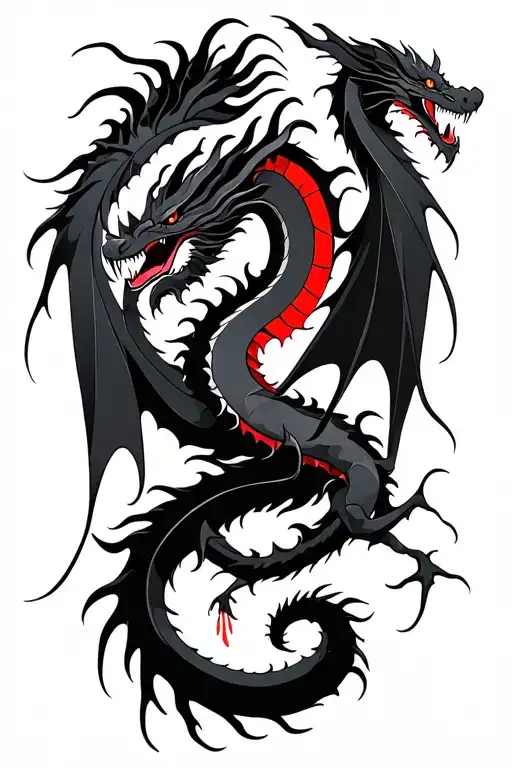 black dragon full body shaped like tattoo design idea