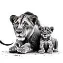 2 lioness and 2 cubs playing tattoo design idea