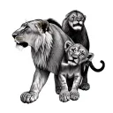 2 lioness and 2 cubs playing tattoo design idea