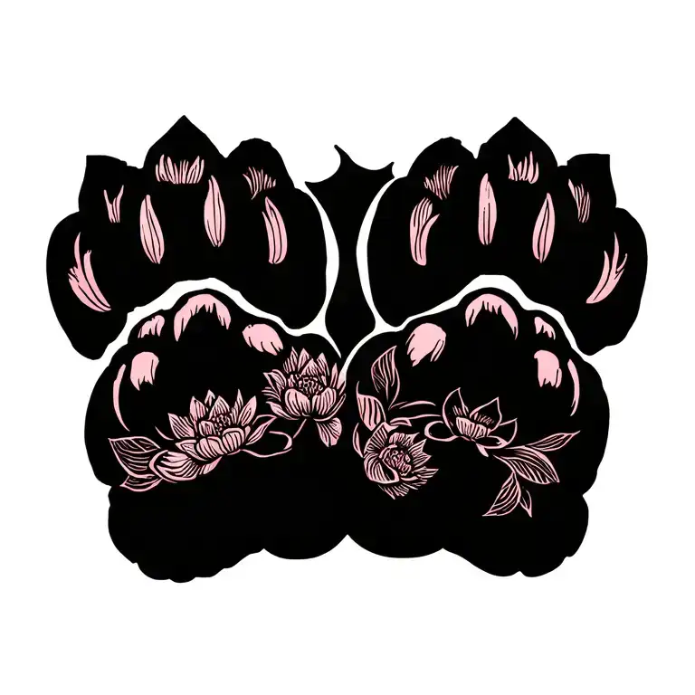 Two dog paws from Lotus Flower Surrounded tattoo design idea