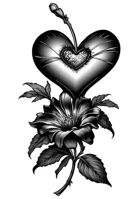 Alcatraz and Heart Flower tattoo design idea