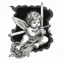 A baby angel holding a sword tattoo design idea