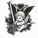 A baby angel holding a sword tattoo design idea