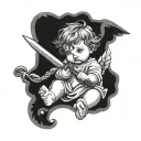 A baby angel holding a sword tattoo design idea