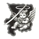 A baby angel holding a sword tattoo design idea
