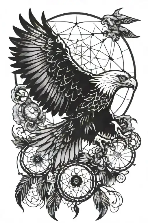 dreamcatcher eagle soaring overhead tattoo design idea