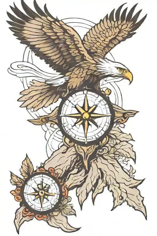mountain compass eagle soaring tattoo design idea