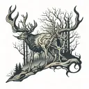 wendigo hiding in the forrest themed half sleeve tattoo design idea