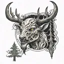 wendigo hiding in the forrest themed half sleeve tattoo design idea