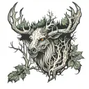wendigo hiding in the forrest themed half sleeve tattoo design idea