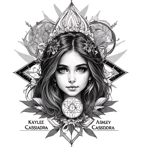 in memory of my daughter Kaylee with protection symbols and incorporating my other daughter names Ashley and Cassandra.  tattoo design idea