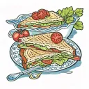 Tuna salad sandwich with lettuce, tomato, and cumber. On grilled sourdough bread. On a blue and white china plate tattoo design idea