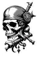 steampunk skull pirate tattoo design idea
