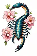 scorpion intertwined cherry blossoms wrapped tattoo design idea