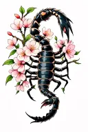 scorpion intertwined cherry blossoms wrapped tattoo design idea