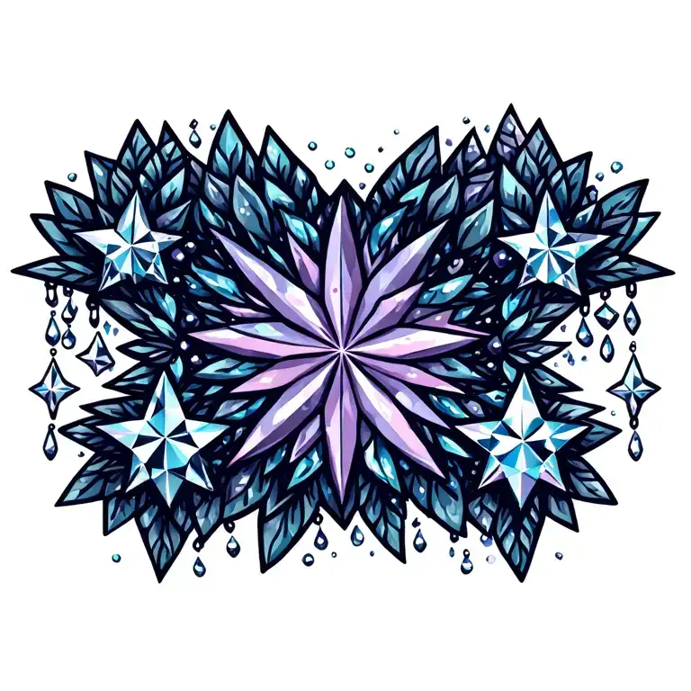 stars and diamonds sparkles dangling down hippy tattoo design idea