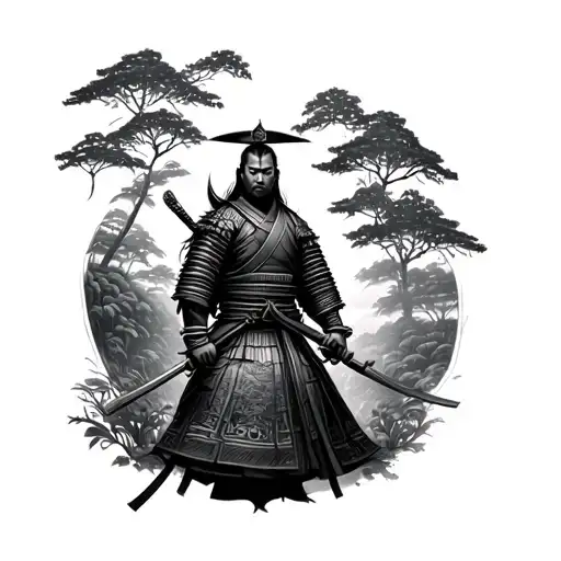 samurai warrior in a garden tattoo design idea