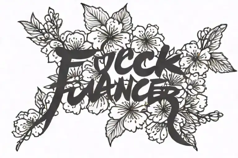 Fuck Cancer text written in japanese cherry blossom tattoo design idea