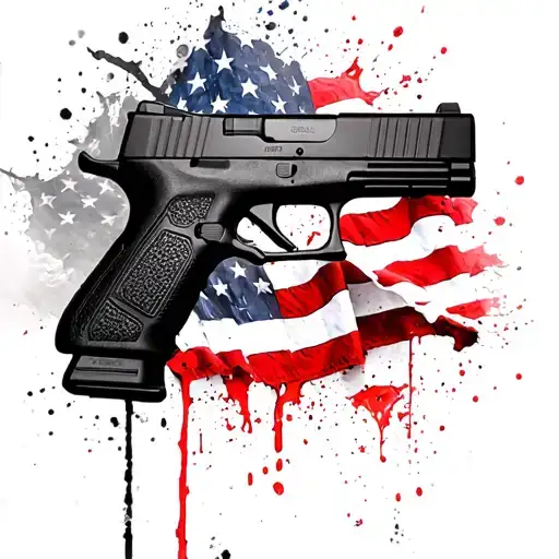 Glock 19 gen 5 and American flag waving tattoo design idea