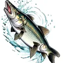pike fish jumping tattoo design idea