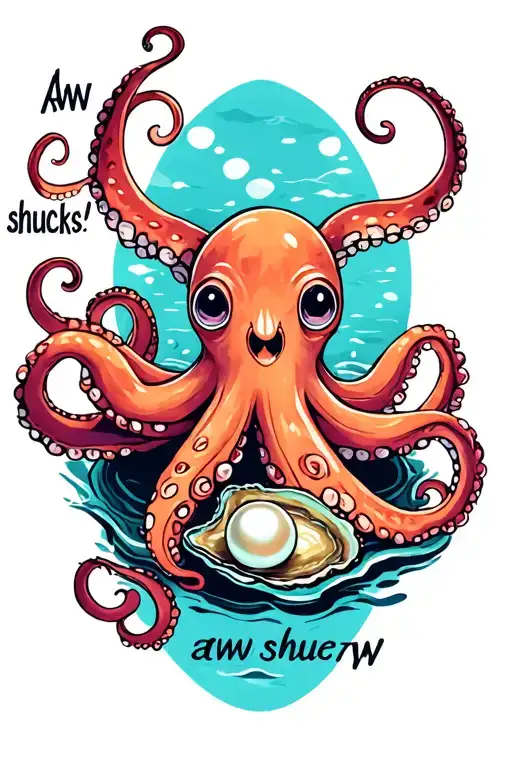 "Aww shucks" "Aww shucks" octopus and a oyster pearl inside tattoo design idea