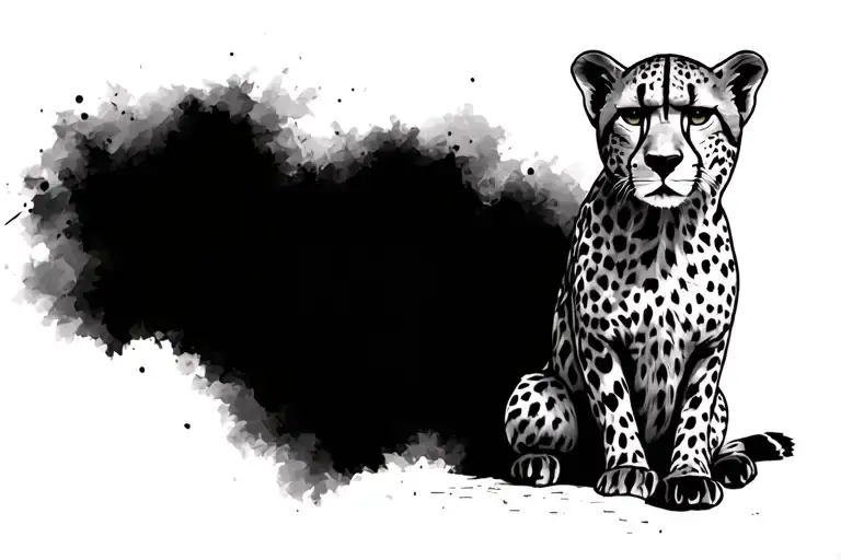 make me a cheetah without the body staring away with a cheetah print background tattoo design idea