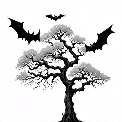  simple poison tree with bats tattoo design idea