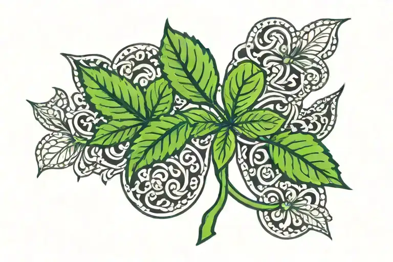 Marijuana 4 leaf clover intertwined tattoo design idea