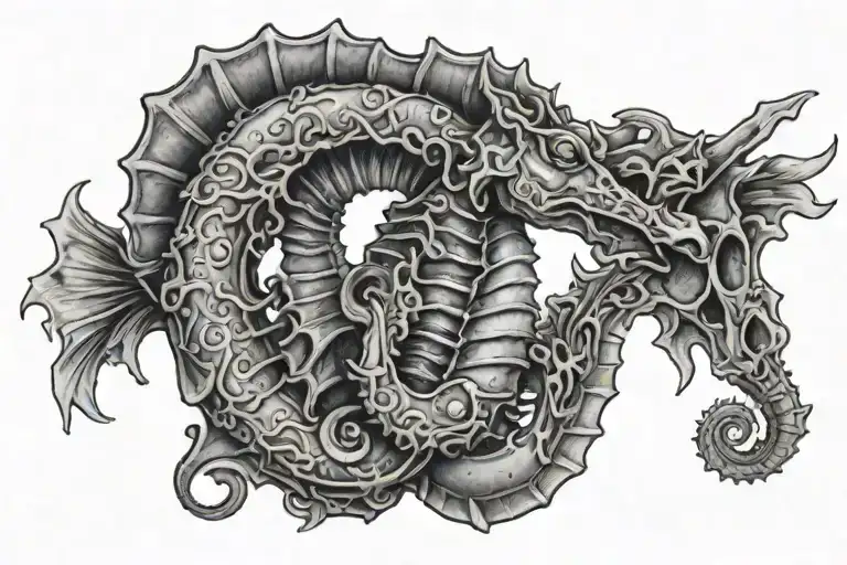 seahorse holding an M16 tattoo design idea