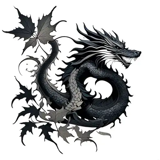 fall leaves dragon tattoo design idea