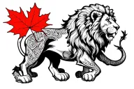 full body lion holding a maple leaf tattoo design idea